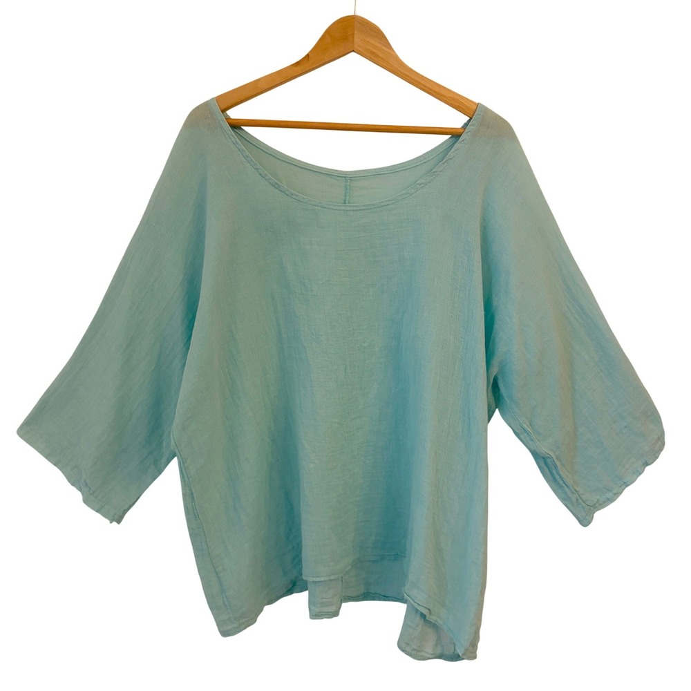 Womens Linen Cotton Gauze Blouse Top OS Dolman Sleeve Coastal Oversized Italy